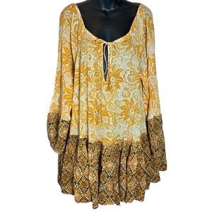Free people crepe floral mini dress sunshine bohemian mixed media tropical